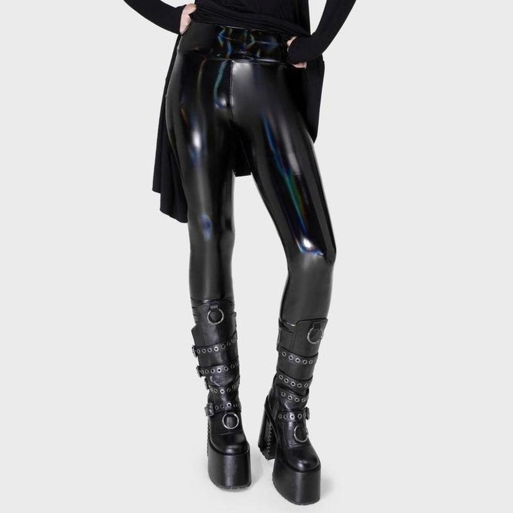 Killstar dark waves & raves black rainbow iridescent pu leggings